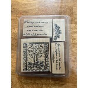 Stampin Up Warm Memories 4 Rubber Stamps Candle Wishing Love Pine Wood Block